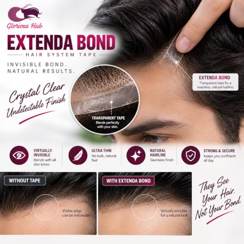 Image of Extenda Bond Hair System Tape Tabs | 36 Pre-Cut Double-Sided Adhesive Strips | Strong Hold for Lace, Poly, Mono & Hybrid Patches | Professional Hair Replacement Tape |