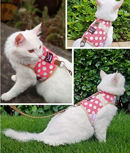 Image of Cat Harness and Leash for Walking Escape Proof, Adjustable Cat Vest Harness, Padded Stylish Cat Walking Jackets, Polka Dot Pink, Medium