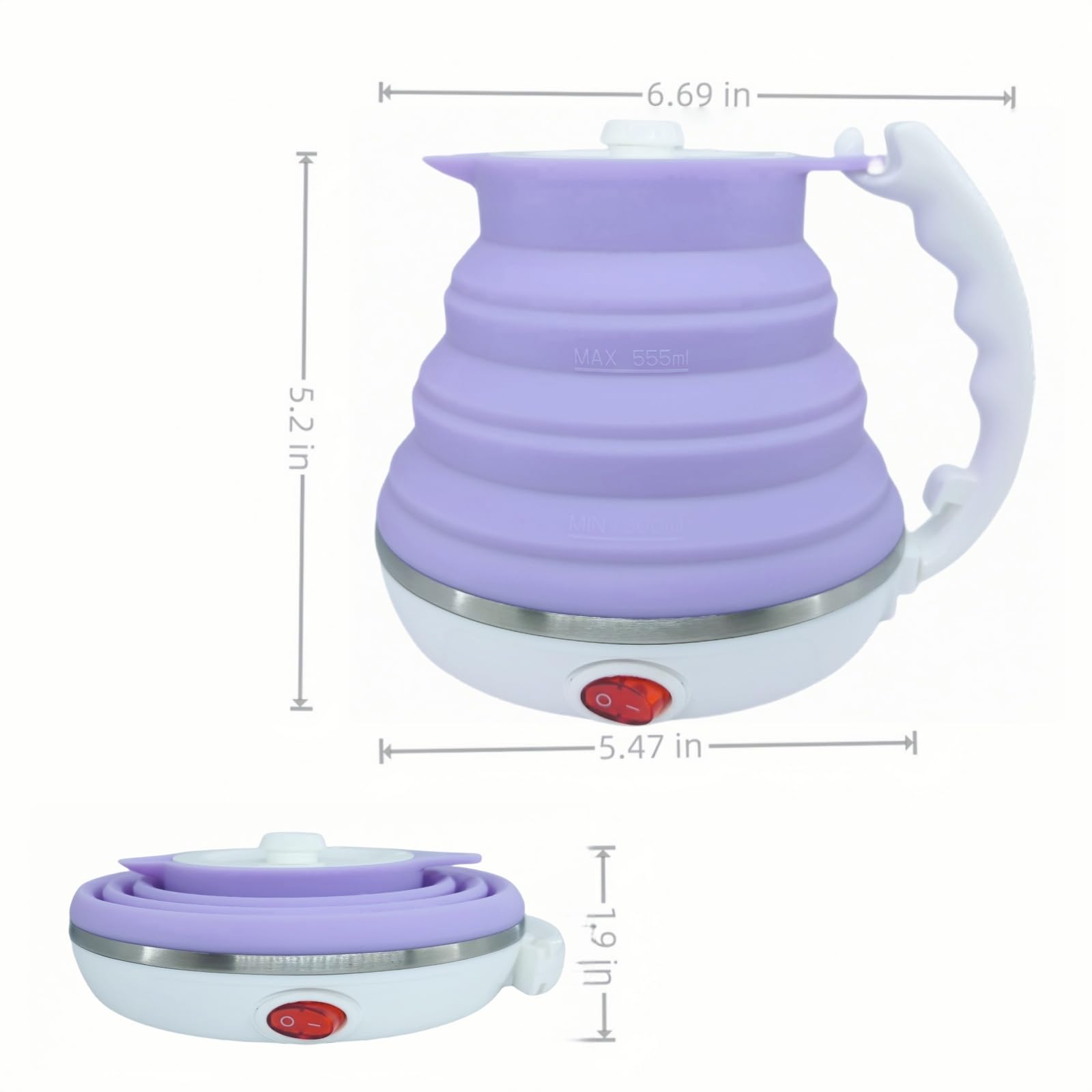 Tragbarer Wasserkocher, zusammenklappbarer elektrischer Reise-Wasserkocher + Reise-Kaffeemaschine, zusammenklappbarer Kaffee-Tropfer (lila)