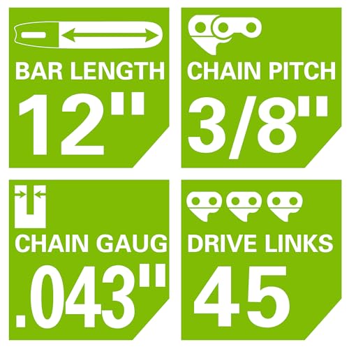 Image of Greenworks 12 inch Bar and Chain Combo, 3 /8 inch Pitch, .043 inch Gauge, 45 DL, Genuine Greenworks Replacement Part