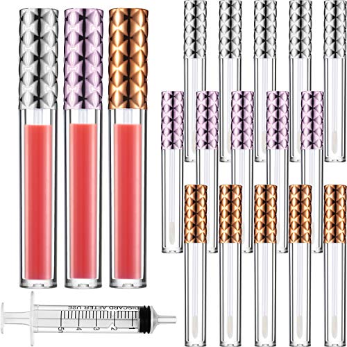 18 Pieces Empty Lip Gloss Tubes 3.5 ml Refillable Lip Balm Bottles Mini Lip Gloss Containers with Plastic Syringe for DIY Makeup Lipstick Lip Sample Homemade Lip Balm