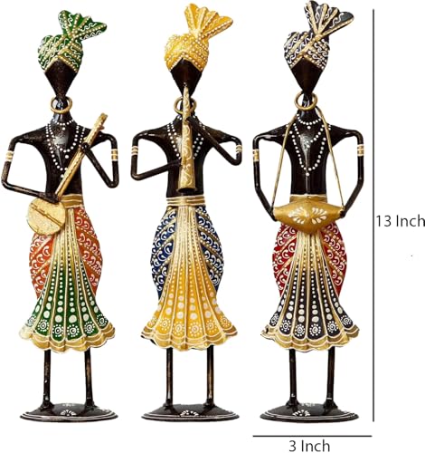 Image of Musical Sardar Set of 3 Handcrafted Rajasthani Musician Figurines | Black Metal Showpiece for Bedroom & Living Room Decor, Home Table & Shelf Decoration | 34.3 cm