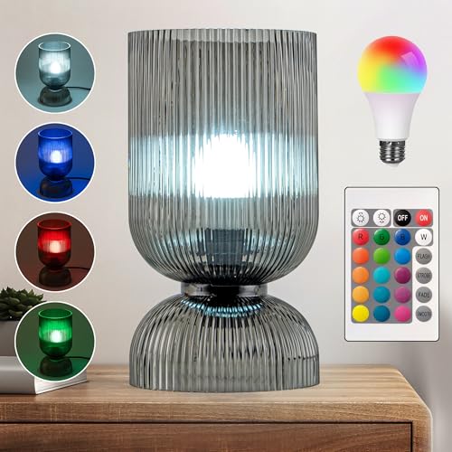Gmrhndy Modern RGB Glass Table Lamp with Remote，Color Changing Bedside