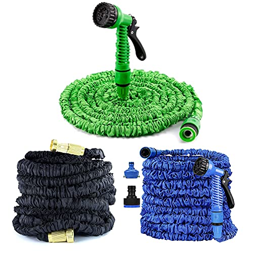 Image of 150ft Garden Hose,Anti-Leaking Magic Hosepipe with Strong 1/2" 3/4" Fittings,Flexible Magic Hosepipe Expandable with 7 Function Spray Gun,3 Times Retractable Water Hose for Garden Pat Car Washing