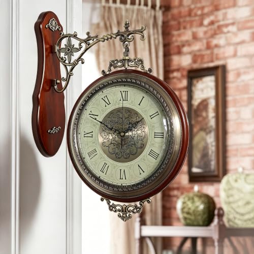 Image of Homestia Double Sided Wall Clock Vintage Style Silent Non-Ticking Clock