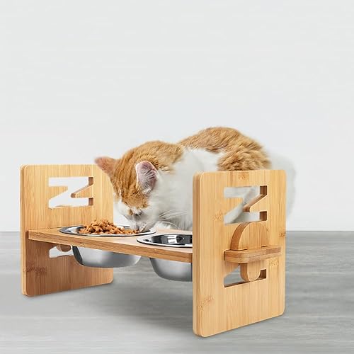 Miniatura 8 de Cuencos elevados para perros, tazón de agua inclinado ajustable para bulldog francés, estación de alimentación de bambú inclinado para mascotas con