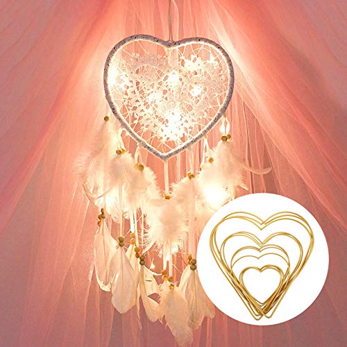 CLISPEED 12 Pcs Anéis de Apanhador de Sonhos Forma de Coração de Metal Floral Grinalda de Aro Macram