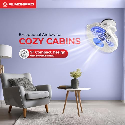 Image of Almonard 225mm High Speed Cabin Fan, High Velocity Blades, Single Speed Setting, Cabin Fan for Office, Retail Kiosks, Available in Blue