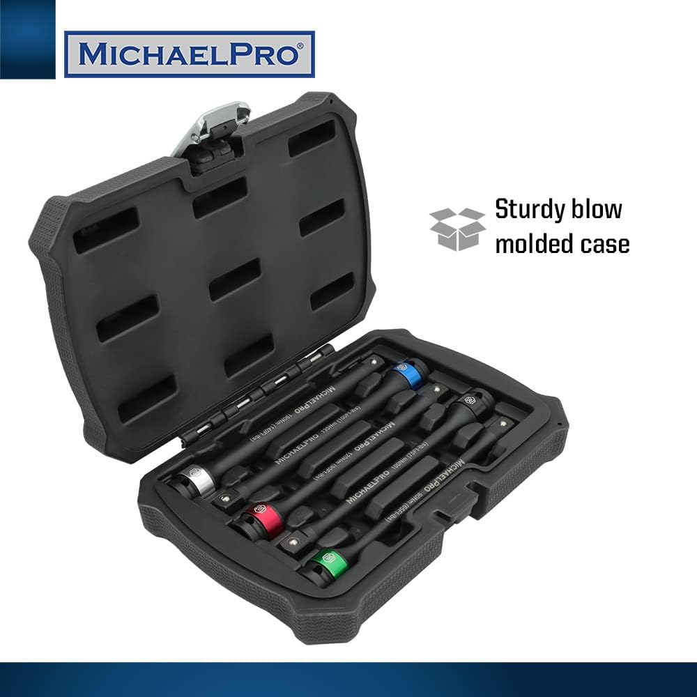 MichaelPro 5-Piece 1/2'' Impact Torque Limiting Extension Bar Set, 65 to 140 Ft-Lbs (90 to 190 Nm), 8-Inch Length, Cr-Mo Impact Grade, for Lug Nut Tightening, Heavy Duty Torque Applications - MP001207