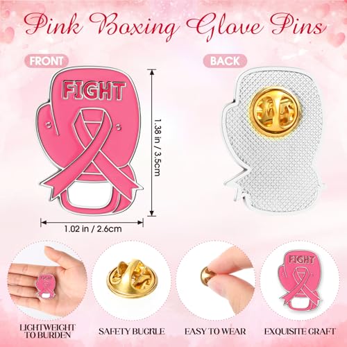 Ecally Breast Cancer Awareness Pins Bulk Pink Ribbon Boxing Glove Pins Breast Cancer Fight Bin for Charity Event2