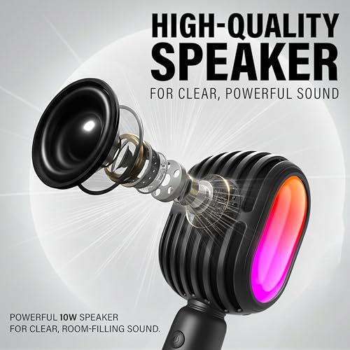 Image of DIGIMORE Wireless Bluetooth Karaoke Microphone with 10W Speaker | Portable Handheld Mic | RGB Lights | Bluetooth 5.3 | Recording Support | Type-C Charge | Ideal for Singing, Parties & Kids (D-1300)