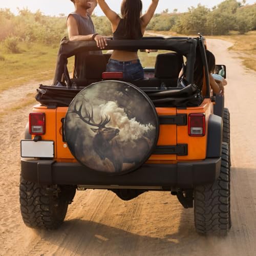 Image of Elk Standing in The Field Spare Tire Cover Dust-Proof Wheel Tire Cover Fit Trailer, RV, SUV and Many Vehicle 14 Inch