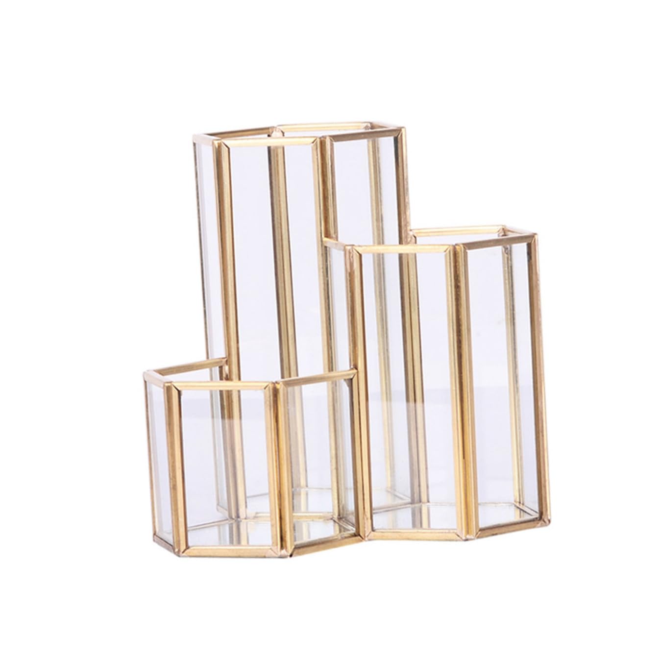 Sechseckiger Stiftehalter aus Glas, Goldfarben, für Schreibtisch
