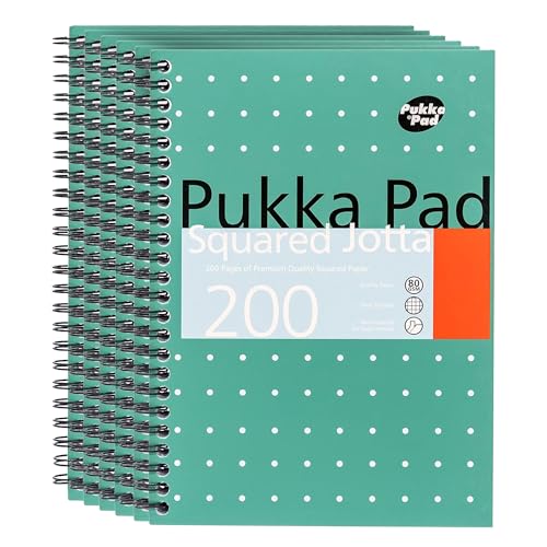 DLM Direct Pukka Pad A5 Squared Jotta Book 200 Pages Wirebound Notebook with 5mm Squares, 80GSM Paper with Perforated Edges for School Office & Journaling (Pack of 6)