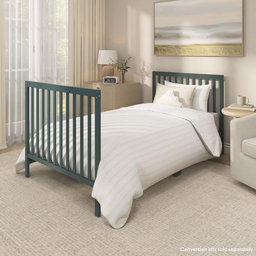 Image of Dream On Me Edgewood 4-in-1 Convertible Mini Crib in Olive