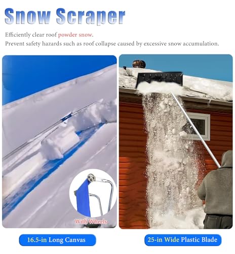 Rastrillo de nieve para techo, ajustable, de aluminio ligero, de 1,8 a 6,4 m: herramienta ideal para quitar nieve de personas mayores, paneles solares y porches. Incluye un raspador fácil de usar pa