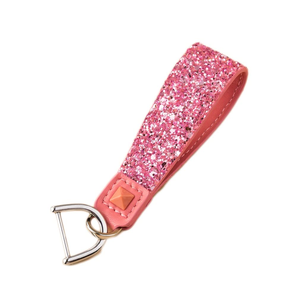 Llavero de coche para parejas con cuerda de mano rosa y adornos de anillo creativos