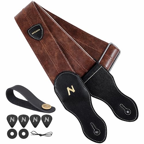 Nefelibata Guitar Strap with Pick Pocket, 2.3 inch Soft Vegan Leather Guitar Straps, 60s Vintage...