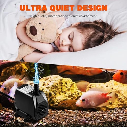 Image of Simple Deluxe 9.2ft High Lift 550GPH 45W Water Table Pump (2082L /H) with 3 Nozzles, Perfect for Fish Tank, Hydroponics, Pond, Aquarium, Black