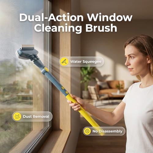 Image of 2-in-1 Window Screen Cleaning Brush Value Set, Wet and Dry Mesh Cleaner with Squeegee, Dual-Sided Tool for Glass and Screen, Outside Window Cleaner for House (1PC)