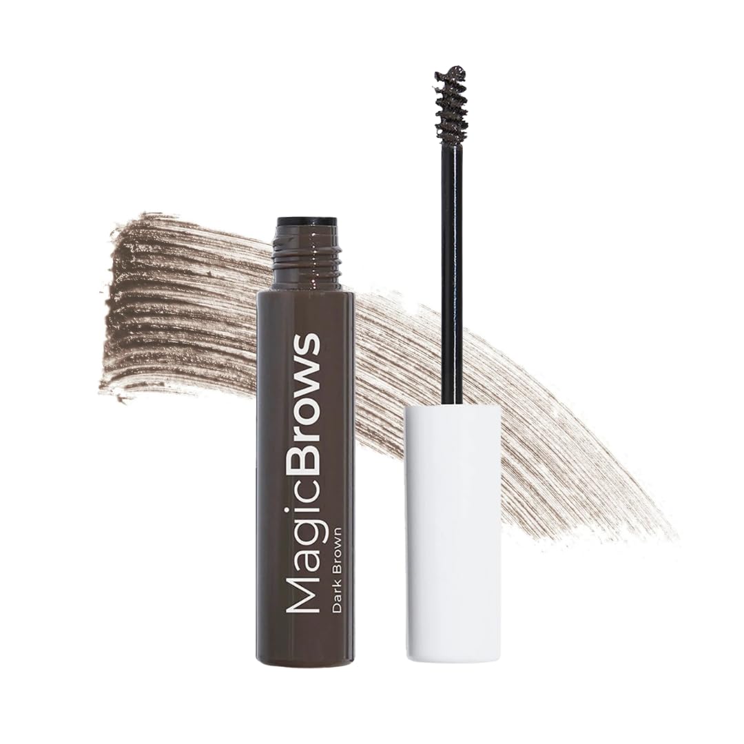 Magic Brows - Dark Brown Brow Gel - 3-in-1 Tinted Volumizing Eyebrow Gel - Tints, Fills and Holds - Includes an Eyebrow Spoolie Brush - For Natural Looking Finish - Stocking Stuffers