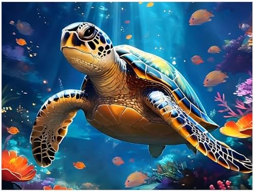Reivworl Sea Turtles Diamond Art Kits for Adults, Turtles Diamond Painting Kits, Gem Art Kit for Gifts and Home Interior Decor 12x16 Inch