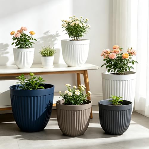 Dexceder 12x10 Broad Striped Flower Plant Dumpy Pot (2 Pack, Deep Blue) by Dexceder - Used condition - Image 5
