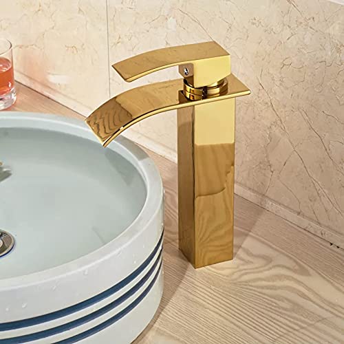 Robinet de lavabo en Laiton doré effet cascade pour vasque chic