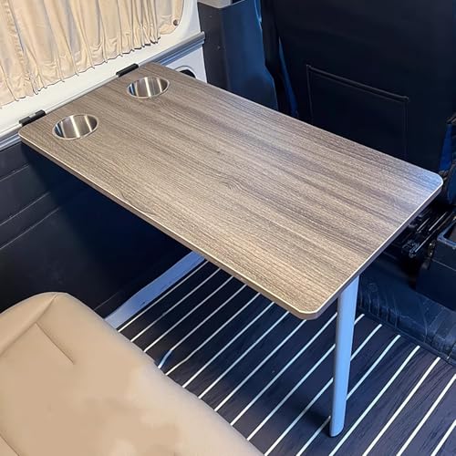 WXXSHGDW RV Tables for Inside a Camper, RV Folding Table, RV Dinette Table, with 2 Water Cup Slots, for Motorhome, Home Office, Outdoor Camping Picnic, Multifunctional Table(Gray)