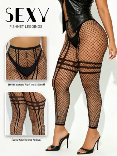 Image of Buitifo Women Sexy Tights Fishnet Opening Leggings Lingerie Pants | Stripe Pantihose Sheer Mesh Bikini Cover Up Cute for Outfits One Size