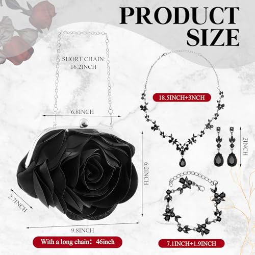 4 Pcs Floral Clutch Purse Jewelry Set Flower Evening Purse Wedding Clutch Bag with Rose Earrings Necklace Bracelet2