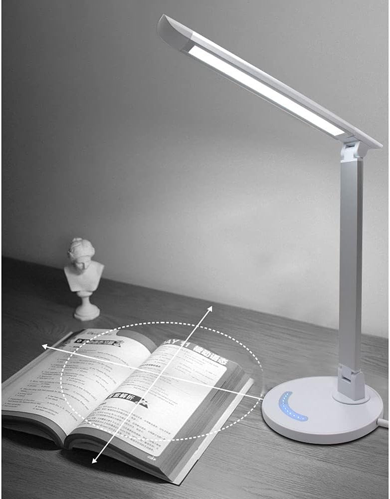 LED Desk Lamp, Eye-Caring Table Lamp with 7 Brightness Levels, USB Charging Port, Touch Control, 8W Reading Lamp