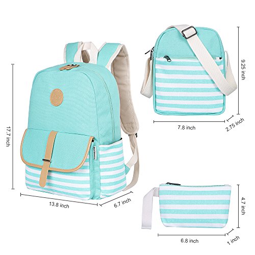 Bluboon Canvas Bookbags School Backpack Laptop Schoolbag For Teens Girls High School (Water Bule 3 In 1) #TOP3