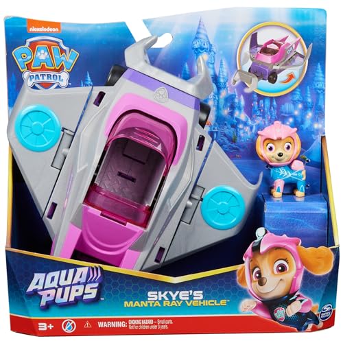 PAT' PATROUILLE AQUA PUPS - Voiture + Figurine Stella - Voiture Pat Patrouille Stella - Figurine à Collectionner - Thème Mer Et Aventures Sous-Marines - Paw Patrol - Jouet Enfant 3 Ans +