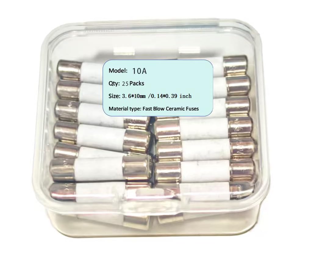 Photo 1 of (25Pcs) 10A 250V Fast-Blow Mini Ceramic Fuse 3.6x10mm