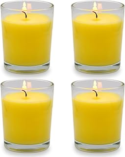 Small Citronella Candles Outdoor and Indoor, Yellow Soy Wax Votive Candles for Party Dinner and Camping - 12 Hours Burn Time, Set of 4