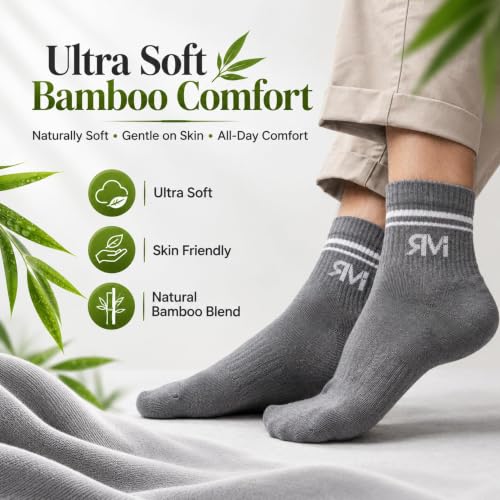 Image of Bamboo Ankle Socks for Men & Women (Pack of 5) | 5X Softer Than Cotton Socks | Odour-Free Anti-Bacterial Breathable Fabric with Cushioned Sole | Ideal for Gym, Walking, Running, Work