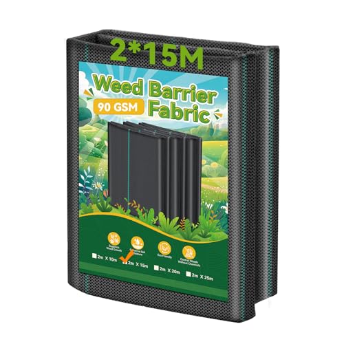 Domusensus 2m x 15m Heavy Duty Weed Control Membrane Garden 30㎡ Weed Control Barrier Fabric Landscape for Vegetable Garden, Garden, Water Permeable Fabric,Black Woven Ground Cover