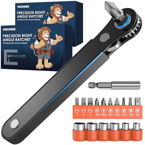 Right Angle Screwdriver Men Gifts - 2 Pack 90 Degree Offset Ratcheting Screwdriver Pocket Mini Low Profile Ratchet Wrench Bit Socket Set for Tight Space Cool Gadgets EDC Tool Stocking Stuffers for Men