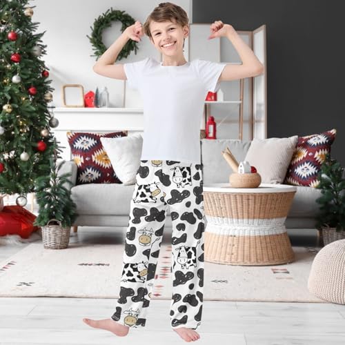 Boy's Pants Animal Cow Black White Skin Jogger Pants Elastic Waist Long Bottoms Trousers with Pockets 6-14 Years2