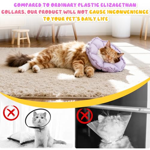 Einstellbarer Halskrause Katze Weich, Elizabethan Kragen für Katzen, Verstellbarer Tiefe, Kopfumfang 17-27 cm, Verhindert Lecken und Kratzen, Operation und Verletzungen für Haustier—Lila, M