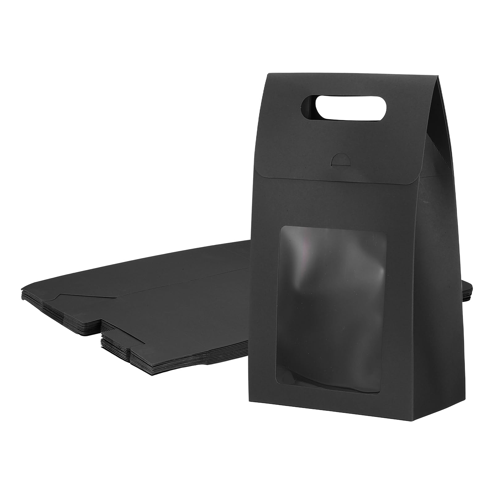 PATIKIL Kraft Paper Bags with Window (15.5 x 8.5 x 26cm, Black) (12Pcs) Stand Up Gift Bags with Handles, Suit for - Party Favor/Wedding/Bridal Shower/Festivals/Gift Packing