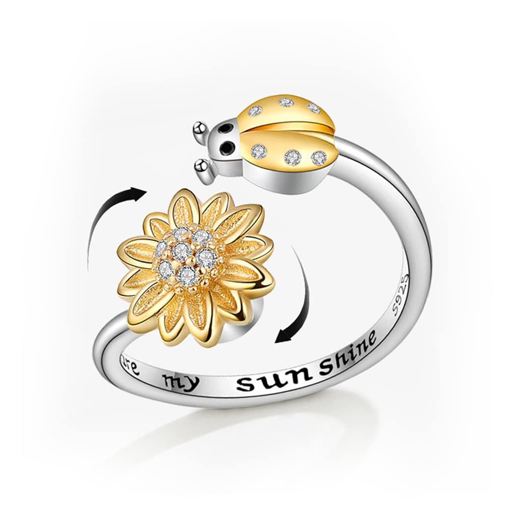 LUTAKU To My Daughter - Fidget Ring Silver Moonstone Sun Anxiety Ring for Women,Stress Reliever Spinner Rings, Adjustable Open Ring,Fidget Jewelry for Women Girls