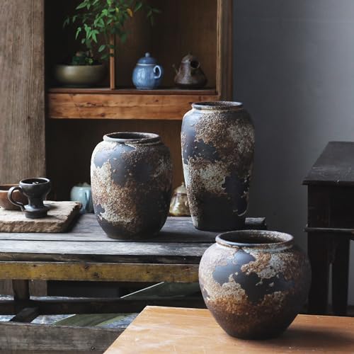 Denique-Rustic-Vase-for-Home-Decor-Farmhouse-Terracotta-Vases-Large-Ceramic-Vase-for-Living-Room-Decor-Black-Pottery-Vase-Large-Clay-Vase-Rustic-Farmhouse-Tabletop-DecorB-22cm Denique Rustic Vase for Home Decor Farmhouse Terracotta Vases Large Ceramic Vase for Living Room Decor Black Pottery Vase Large Clay Vase Rustic Farmhouse Tabletop DecorB 22cm
