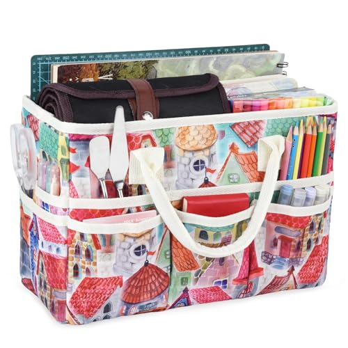 Craft Organizer Tote Bag with Multiple Pockets, Large Art Storage Caddy with Handles for Art, Craft, Sewing, Make-up,Scrapbooking, Medical, and Office Supplies Storage.House