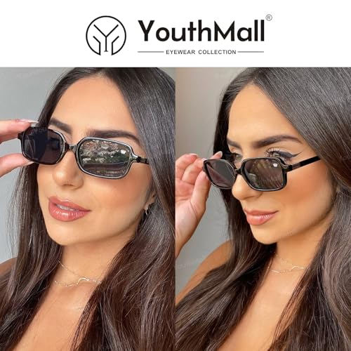 Retro Rectangular Sunglasses for Women Men Trendy Small Square Sun Glasses 90s Vintage Shades (Black/Grey)2