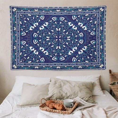 Fblifil Boho Floral Vintage Wall Tapestry, Retro Morris Abstract Blue