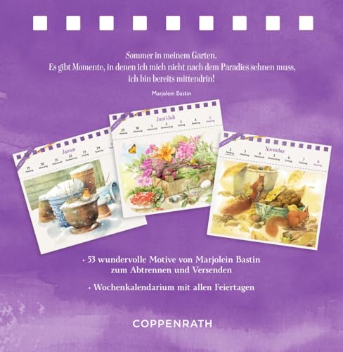Kalender mit 53 Postkarten: 2026 - Blick in den Garten: Dekorativer Tischaufsteller mit Wochenkalendarium und illustrierten Postkarten mit Perforation ... Hochwertige Ausstattung (Postkartenkalender)