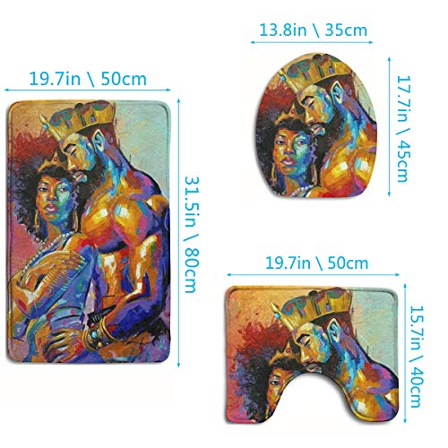 Evermarket Soft Comfort Flannel Bathroom Mats,Anti-Skid Absorbent Toilet Seat Cover Bath Mat Lid Cover,3Pcs/Set Rugs-African American Lovers Couple #TOP1