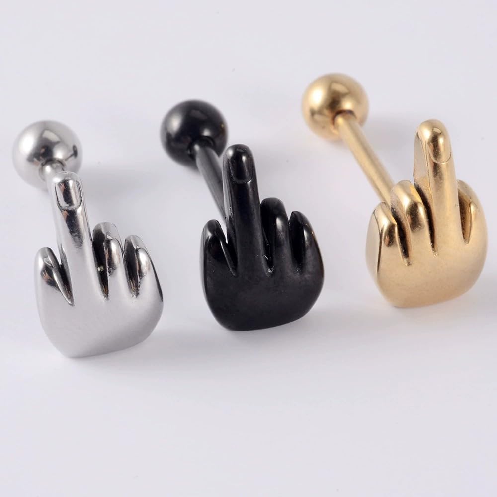 14G Finger Tongue Rings 316L Surgical Steel Tongue Barbell Statement Solid Color Middle Finger Tongue Studs Rings Cartilage Helix Earrings Tongue Piercing Jewelry